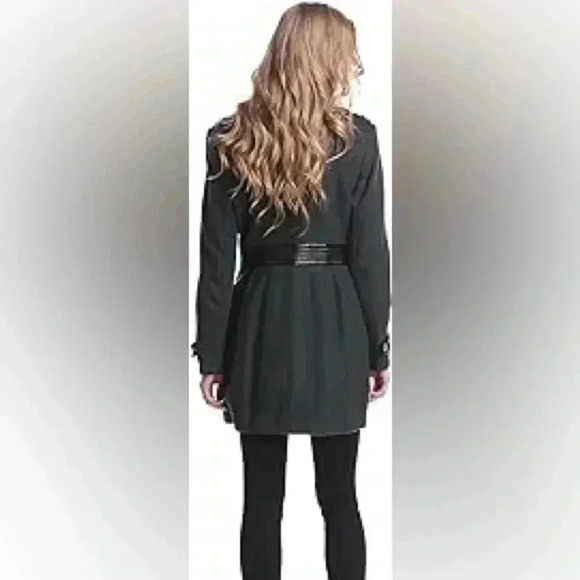 [S]  Miss Sixty Women's Zip Front Wool Blend Green Military Pea Coat - Picture 2 of 12